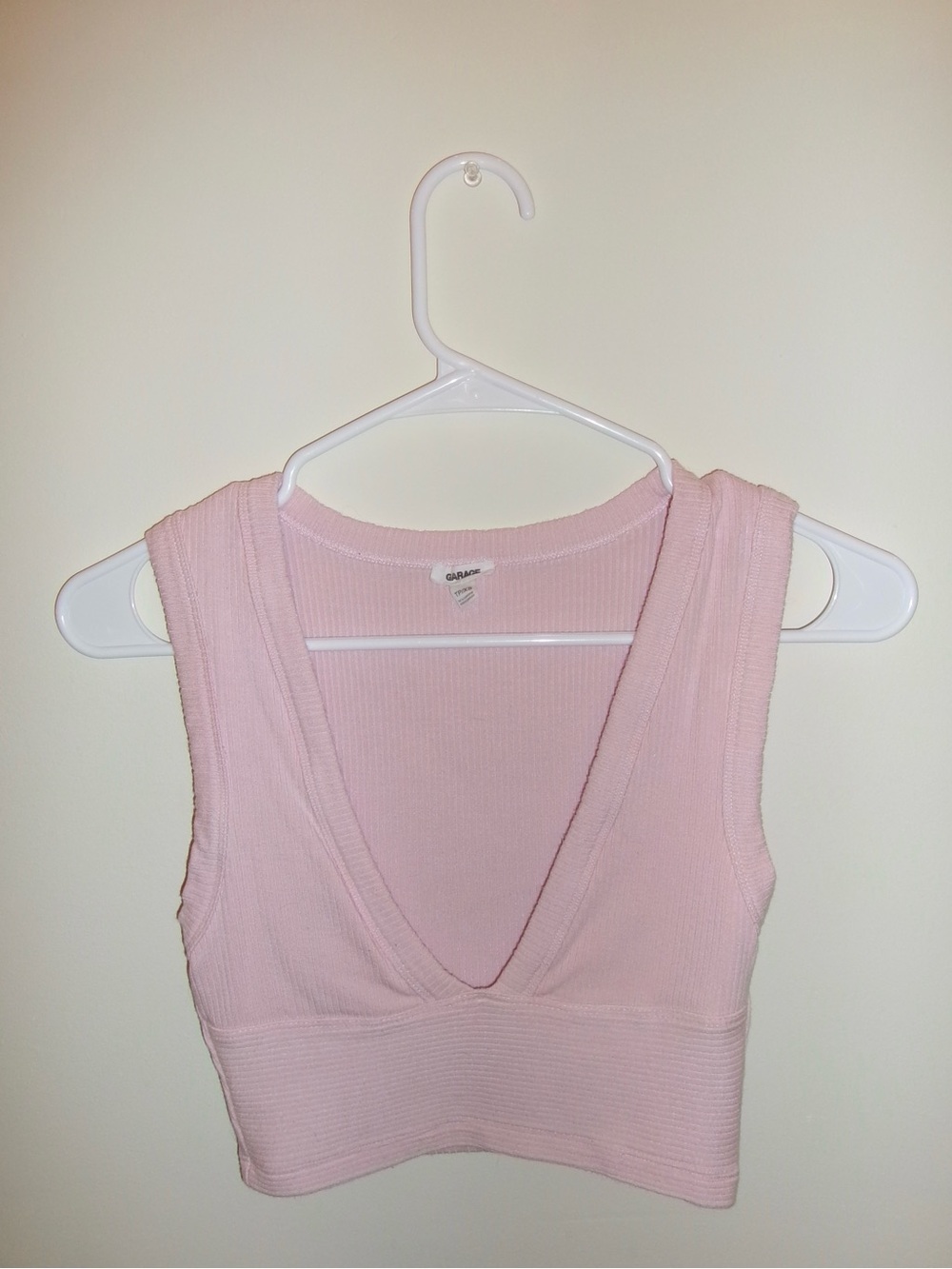 Garage Light Pink Ribbed V-Neck Bandeau Crop